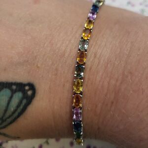 Multi-Color Sapphire Sterling Silver Bolo Bracelet